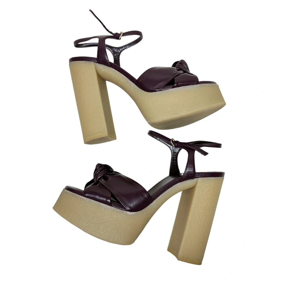 Saint Laurent Bianca Sandal Rubber Platform Knotted Leather Burgundy Wine Red 38 - Picture 8 of 12